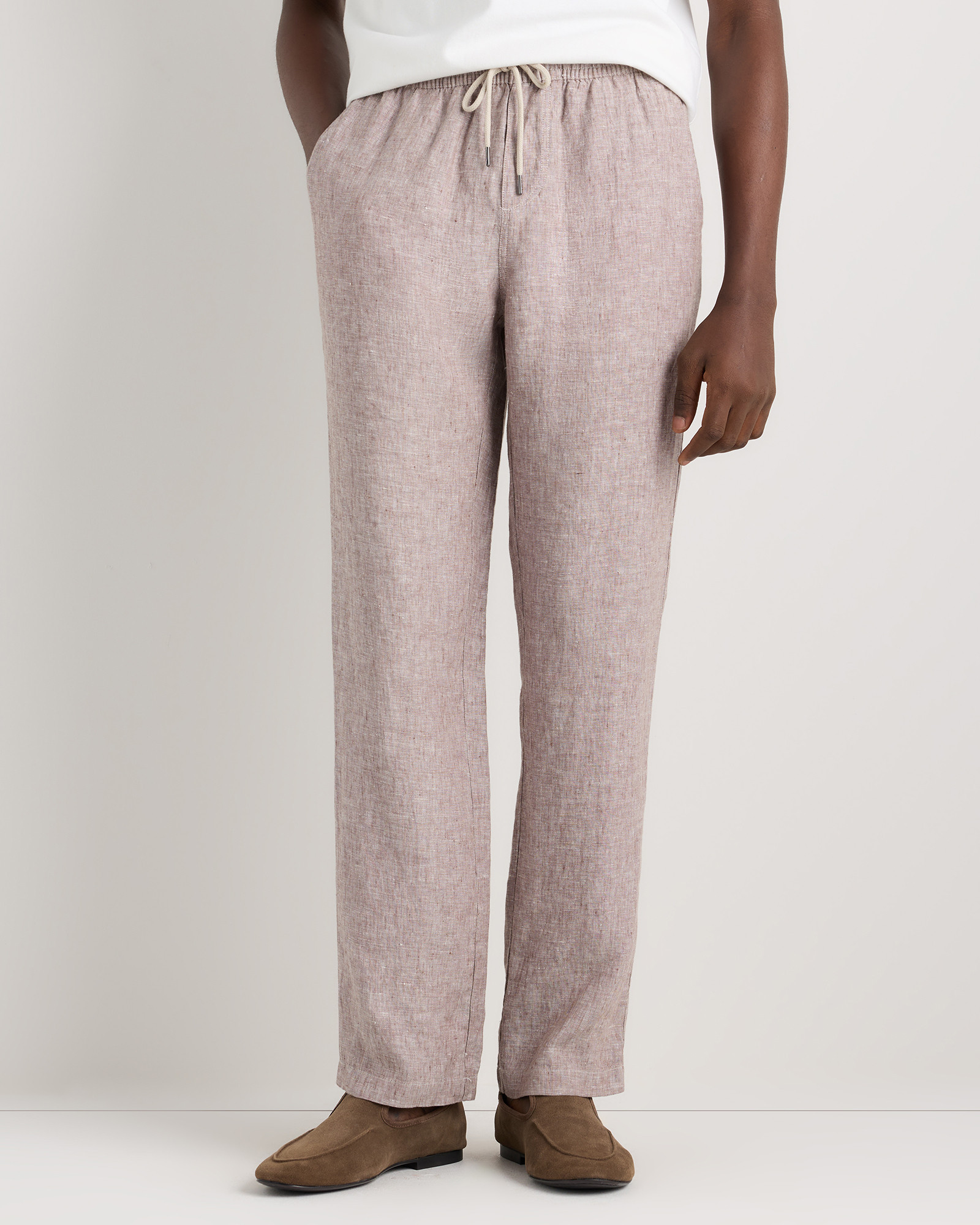 Quince | Men's 100% European Linen Drawstring Beach Pants in Taupe Brown Chambray, Size XXXL | Quince