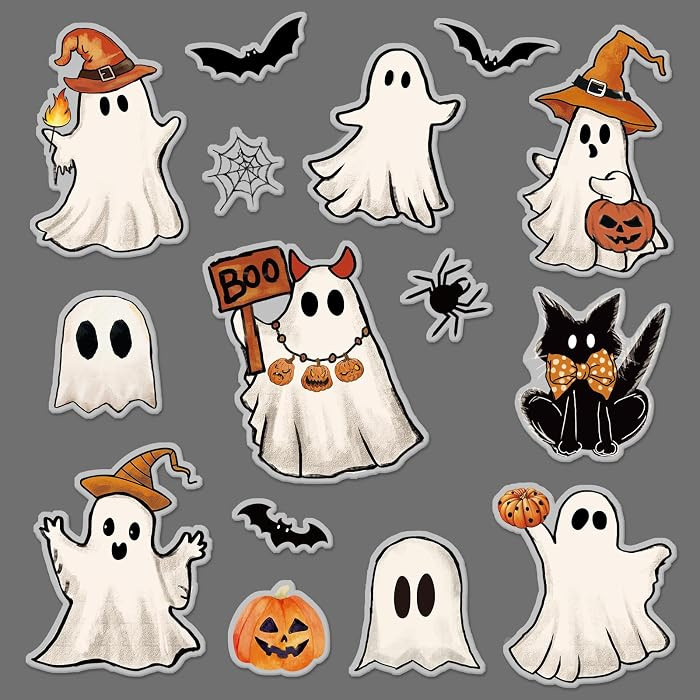 Whaline 30Pcs Halloween Thick Gel Clings Cute Ghost Pumpkin Black Cat Bat Reusable Window Decals ... | Amazon (US)