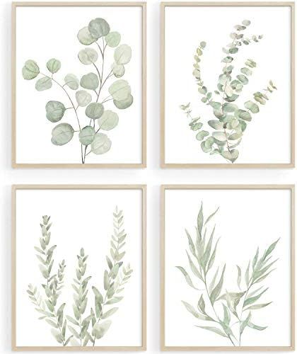 Botanical Boho Bathroom Decor Wall Art, Sage Green Plants Decor for Bedroom|Office, Minimalist Eucal | Amazon (US)