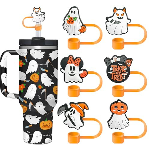 6 Packs Ghost Straw Topper Halloween Stanley Straw Cover Halloween Straw Covers Cap Silicone Straw Topper for Stanley 30&40 Oz Tumbler Reusable Straw Tips Lids Halloween Gifts Accessories | Amazon (US)