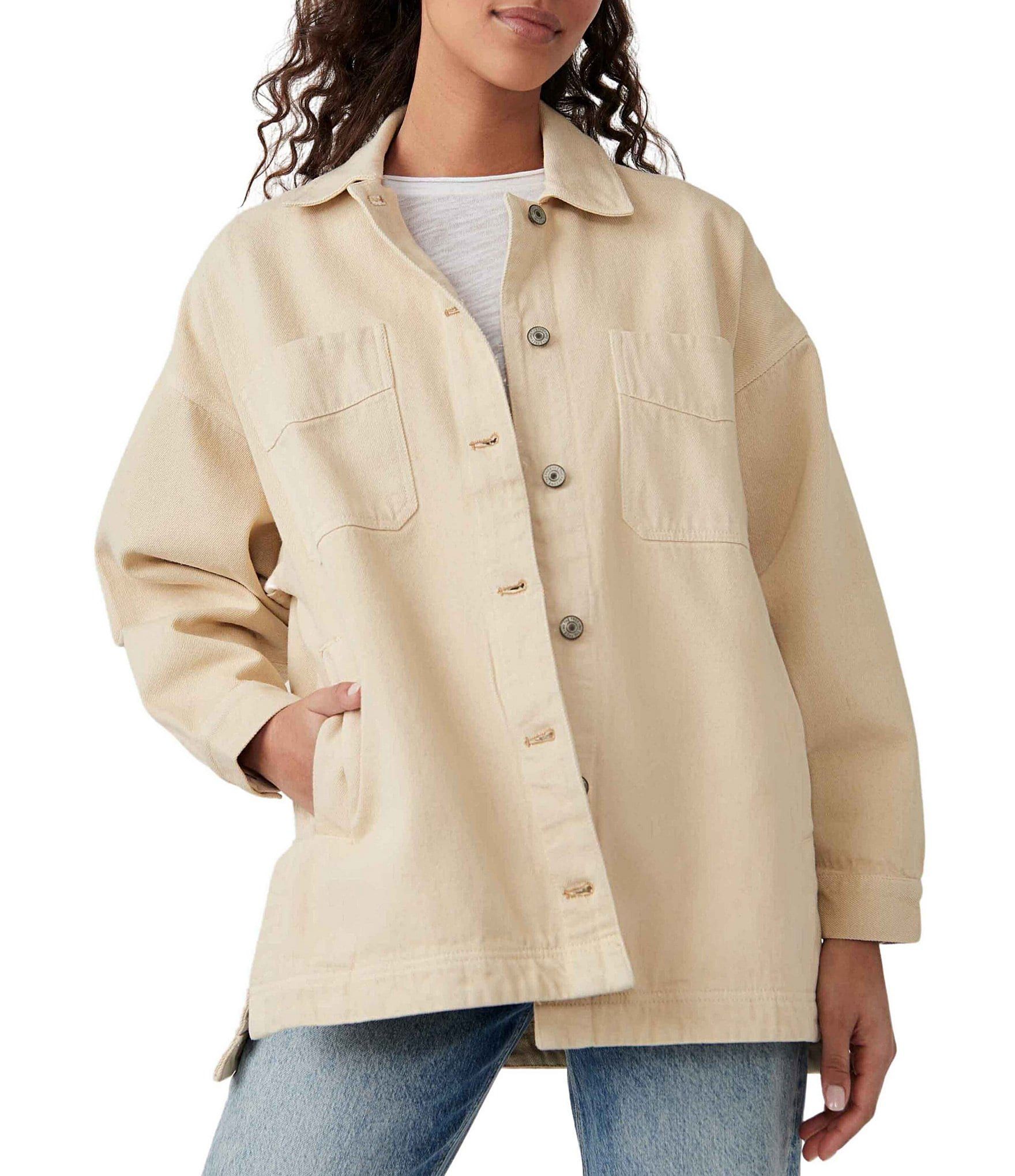 Madison City Oversized Twill Long Sleeve Button Front Jacket | Dillard's