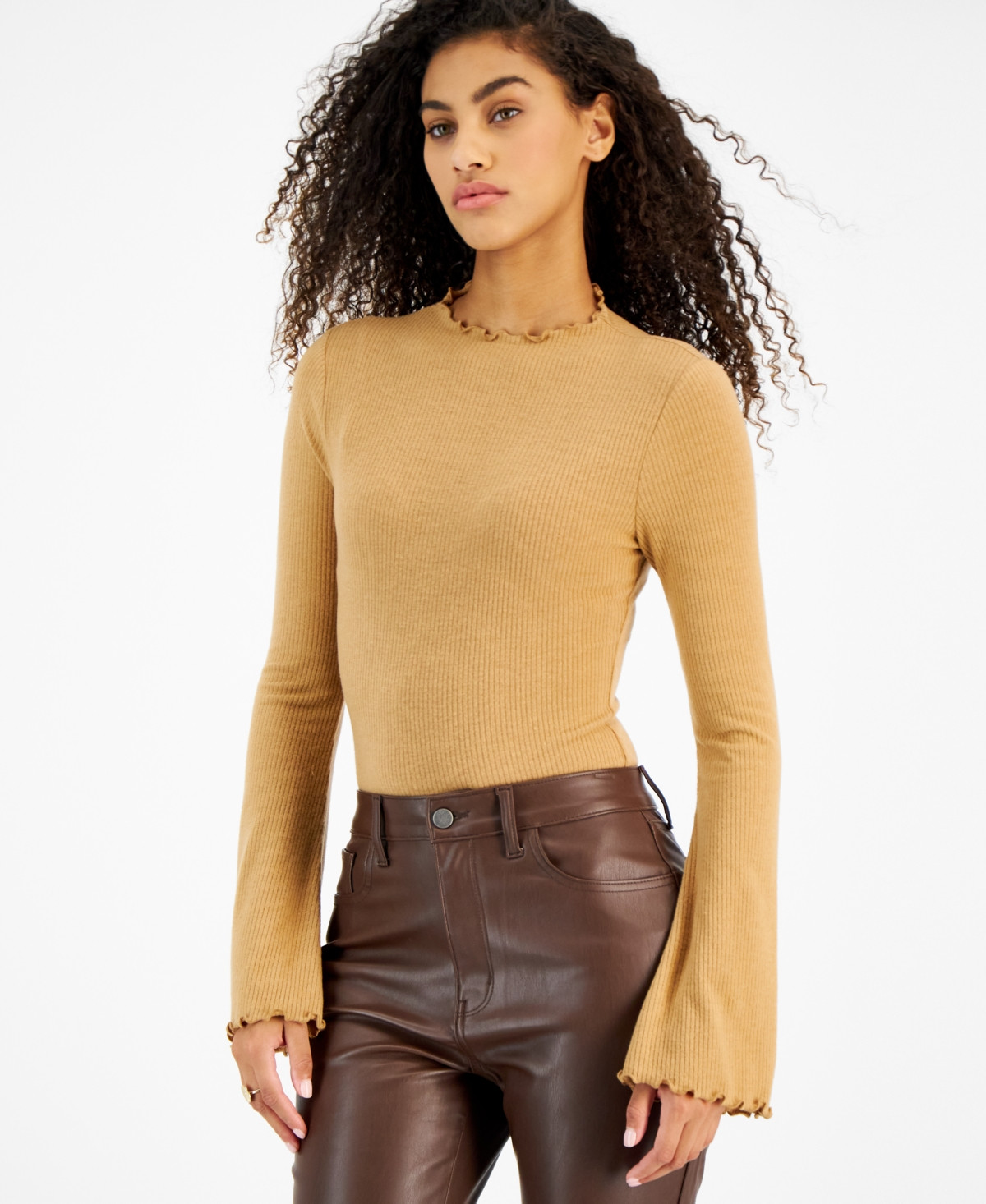 Just Polly Juniors' Long Bell-Sleeve Ribbed Bodysuit | Macys (US)