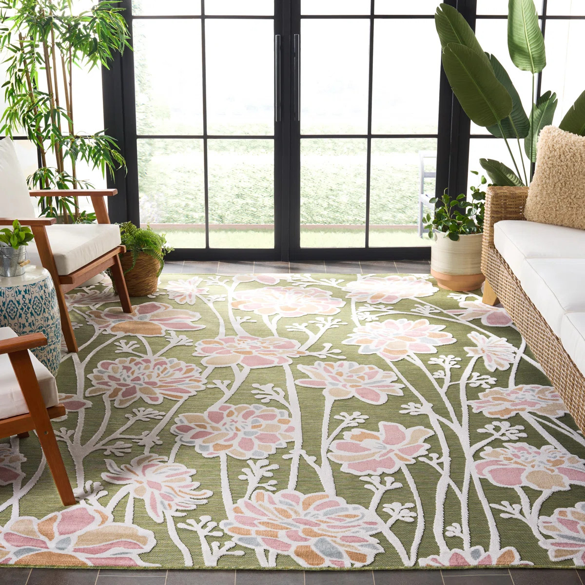 Mattalyn Floral Green/Pink Indoor / Outdoor Area Indoor/Outdoor Area Rug | Wayfair North America