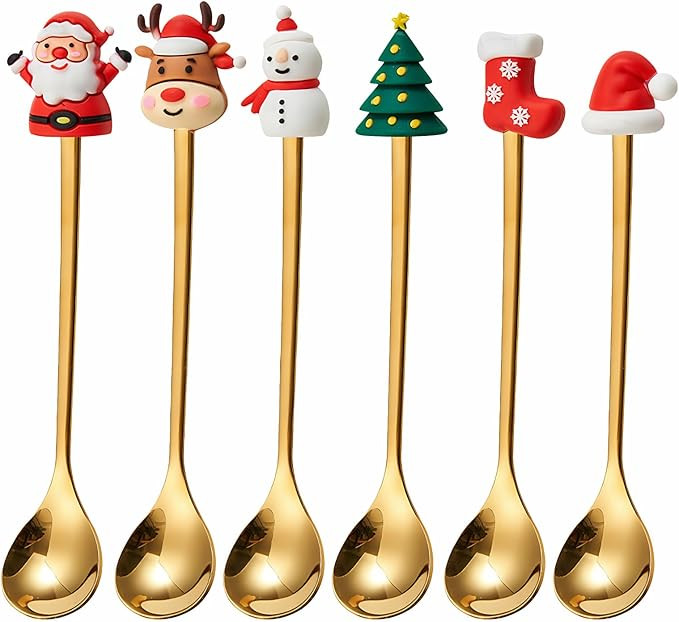 Healifty 6Pcs Christmas Coffee Dessert Spoons: Xmas Doll Stainless Steel Tea Spoons Ice Cream Sma... | Amazon (US)