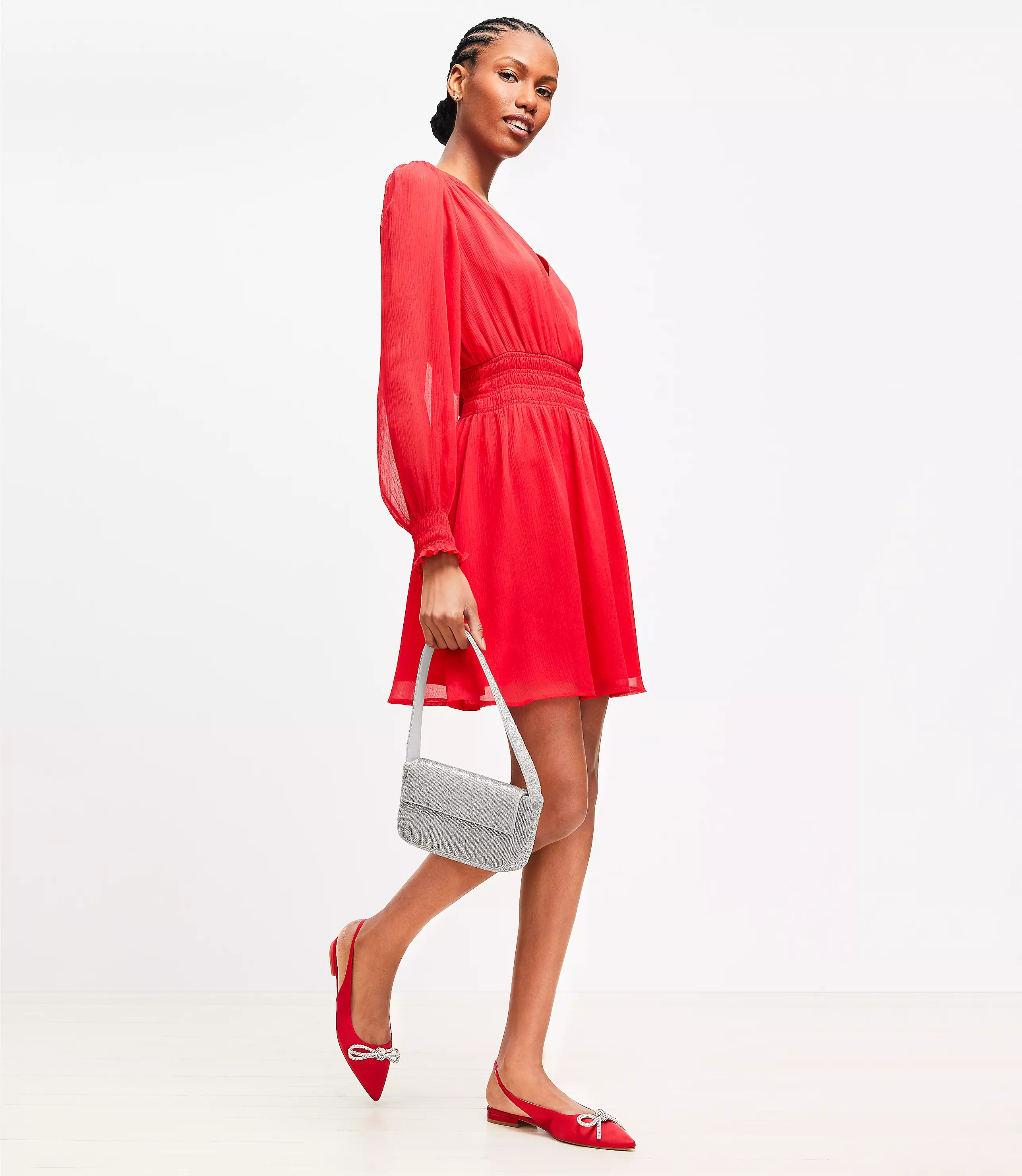 Smocked Crossover Flare Dress | LOFT