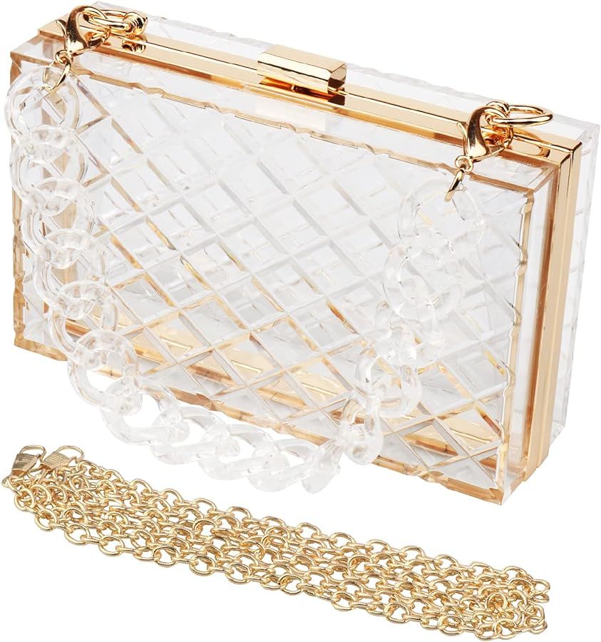 Women Acrylic Gold Paris Perfume Shape Evening Bags Purses Clutch Vintage Banquet Handbag (GOLD) | Amazon (US)