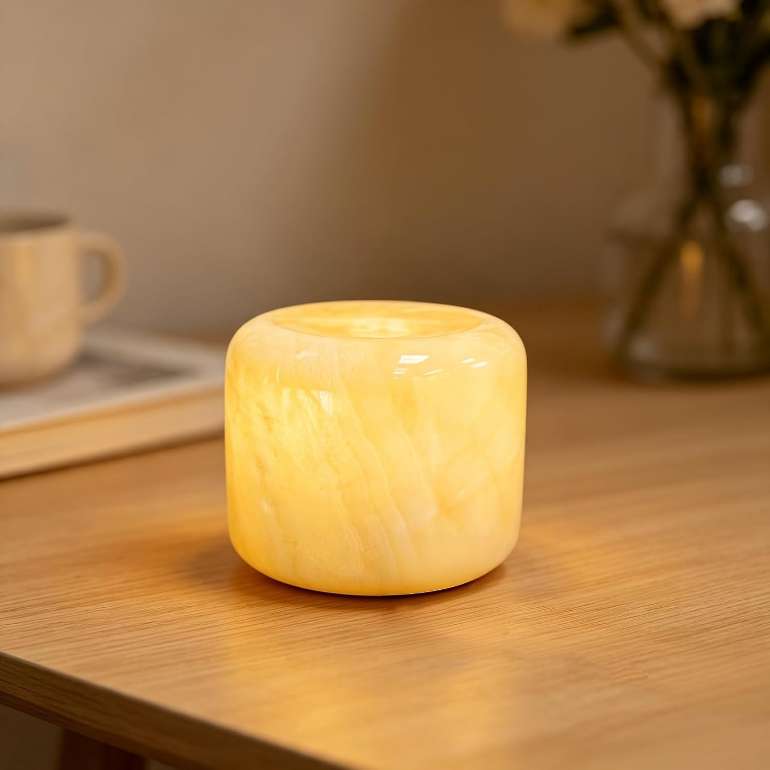 Marble Lamp Luxury Stone Table Lamp Type-C Rechargeable Touch Night Light Small Bedside Lamp Cordless Ambient Light for Home Decor, Bedroom, Living Room & Office (Yellow Jade) | Amazon (US)