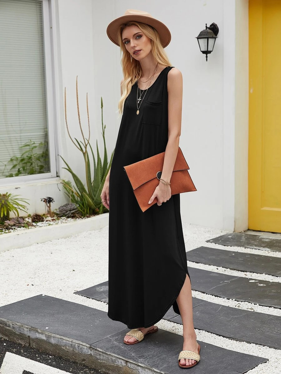 Solid Side Split Tank Dress | SHEIN