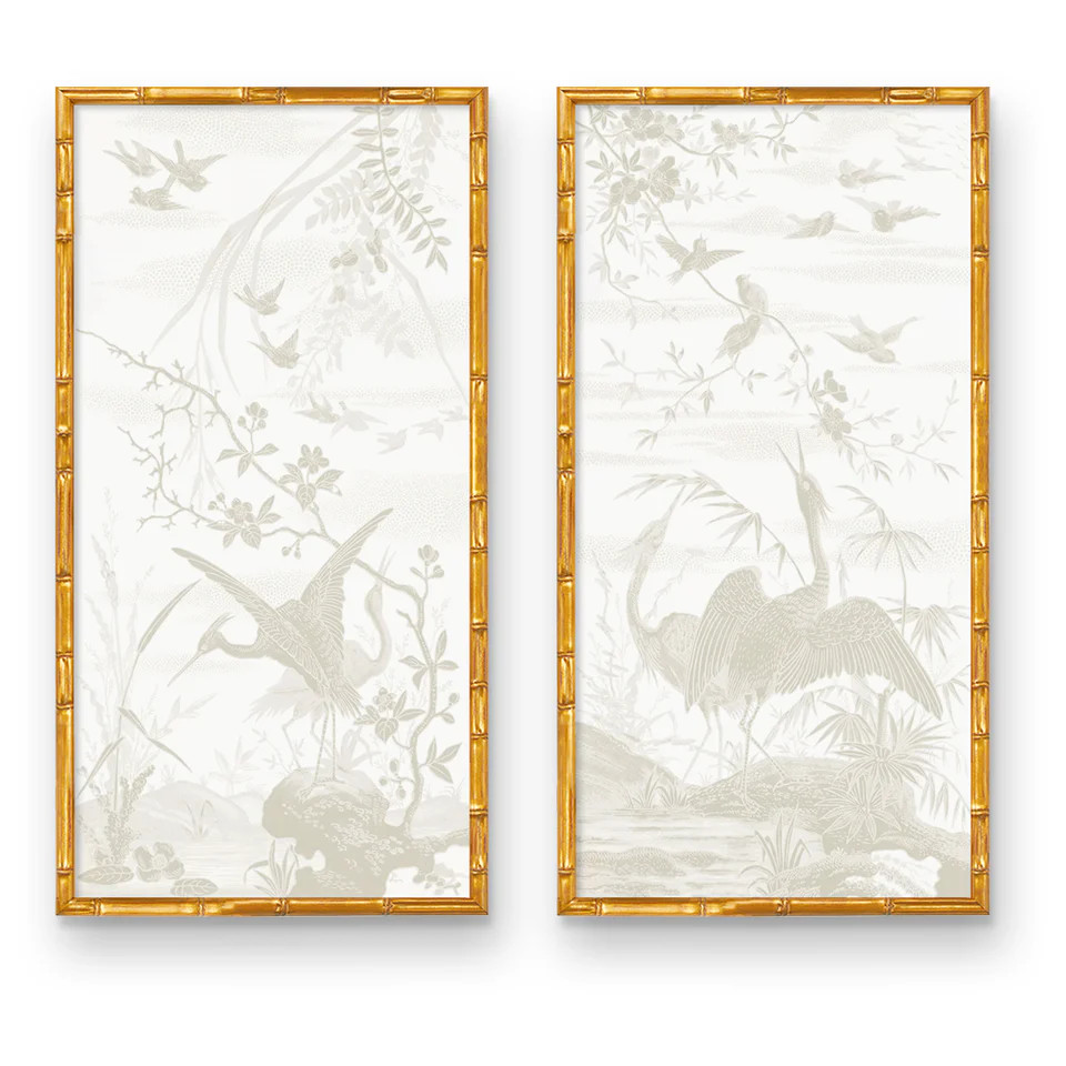 Chinoiserie Vintage Crane Mural Art Print Panel | High End | Urban Garden Prints
