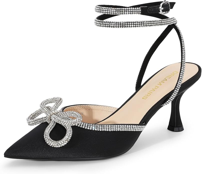 DREAM PAIRS Kitten Heels Rhinestone Bow Ankle Strap Stiletto Pointed Closed Toe Heels for Women P... | Amazon (US)