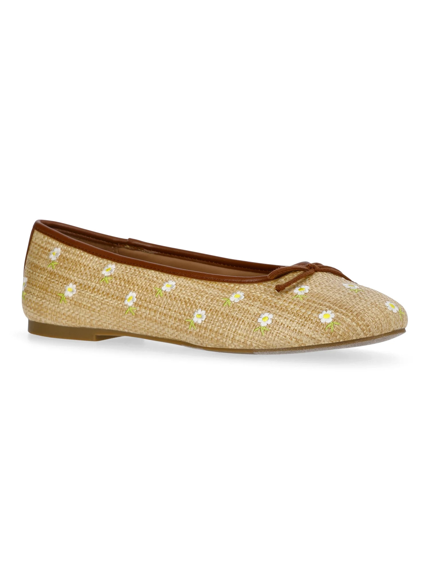 Free Assembly Women's Raffia Daisy Ballet Flats with Bow | Walmart (US)