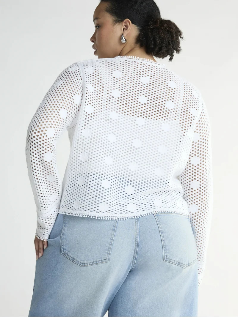 Scoop Women’s and Women’s Plus Crochet Flower Cardigan Sweater, Lightweight, Size XS-4X | Walmart (US)