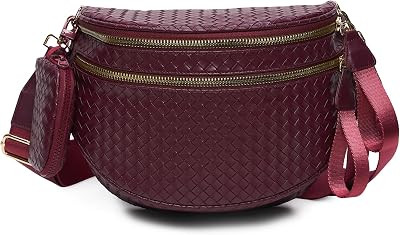 Woven Vegan Leather Bum Bag for Women, Crossbody Fanny Pack with Coin Purse | Amazon (US)