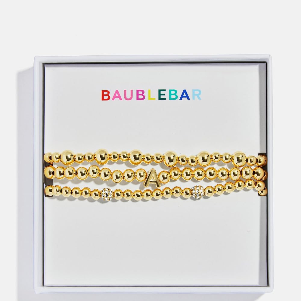 BaubleBar Three Bracelet Gift Set for Women, Gold-Plated Initial Beaded Bracelets, Fashion Jewelr... | Amazon (US)