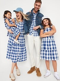 Tiered Puff-Sleeve All-Day Midi Swing Dress for Women | Old Navy (US)