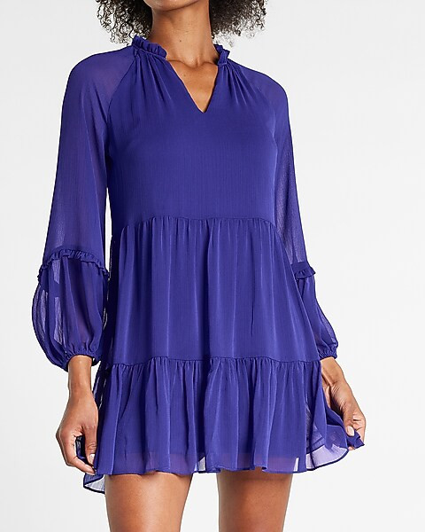 Solid Tiered Trapeze Dress | Express