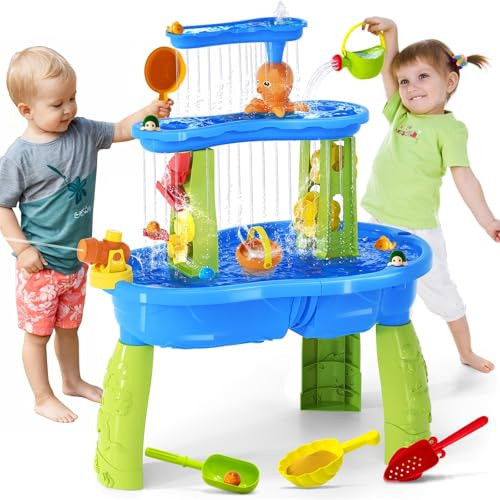 maysida 2025 Water Table for Toddlers 1-3, 3-Tier Kids Outdoor Water Table Toys, Splash Sand Water Tables for Kids, Sensory Play Table for Boy Girl 3-5 4-8 Beach Summer Outside Water Play, Blue&Green | Amazon (US)