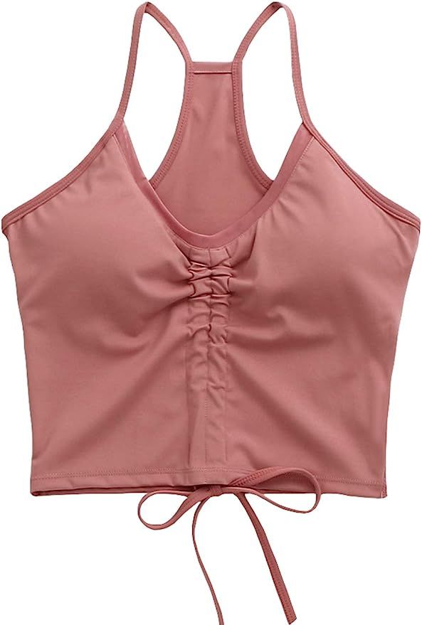 Womens Sports Bra Workout Crop Top Yoga Running Padded Tank Fitness Gym Camisole Longline Vest | Amazon (US)