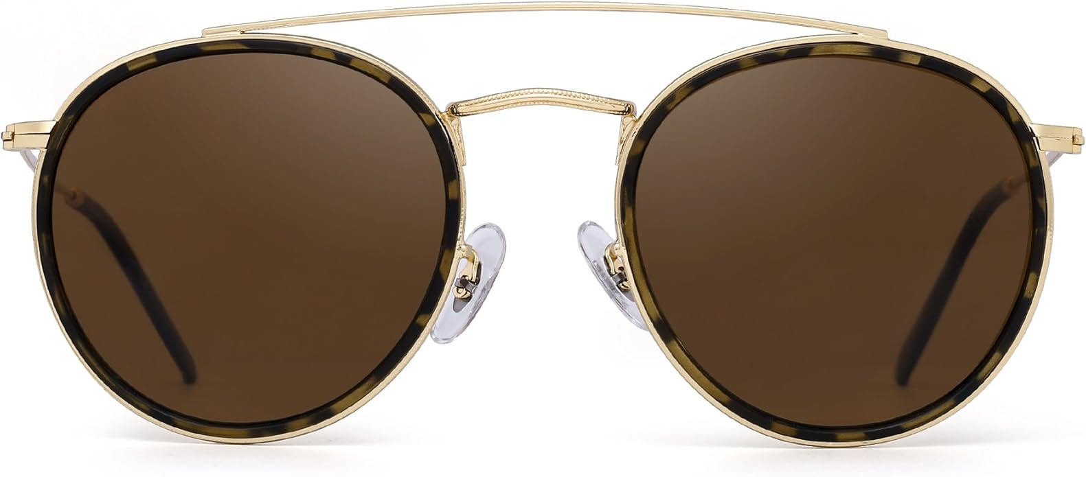 JIM HALO Small Polarized Round Sunglasses for Women Vintage Double Bridge Frame | Amazon (US)