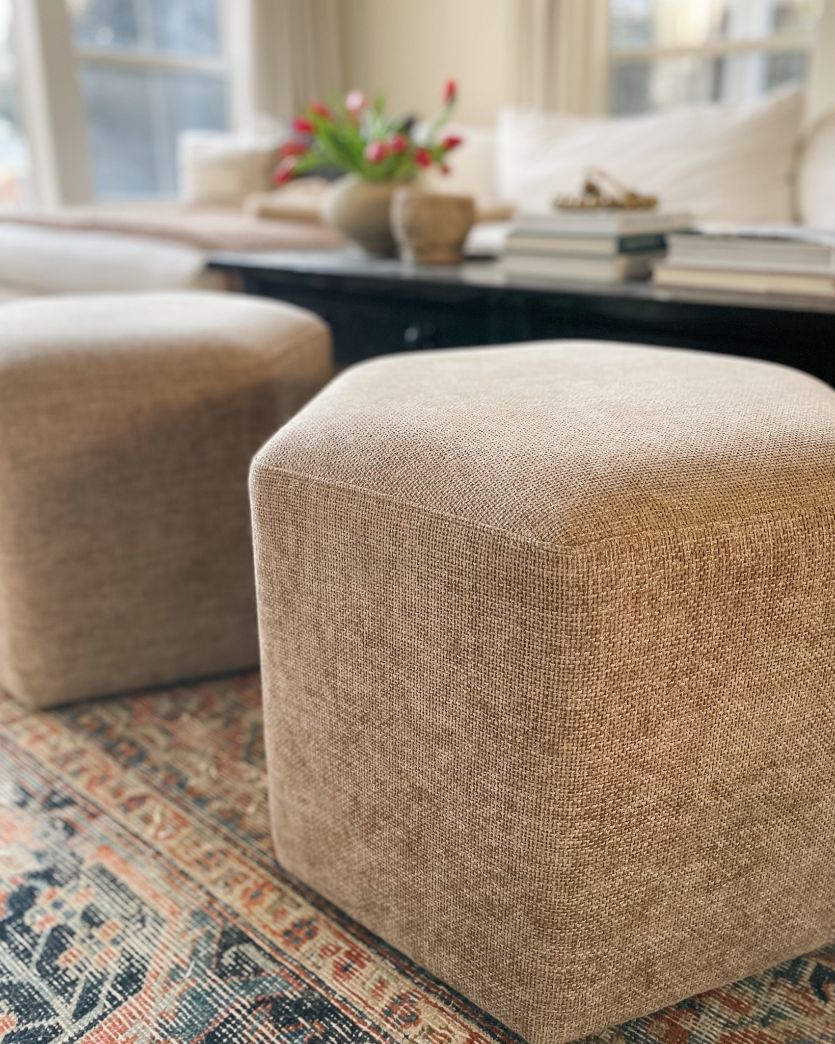 Happy Saturday! I hope y’all are having a great weekend! I wanted to talk about these super comfy ottomans from @target. They have a great neutral fabric, affordable, and look so great in our space. I also love that they have a fun shape and can even be used under a console table, end of a bed, or next to a vanity.  

#LTKdayinmylife #LTKmomlife #LTKHome