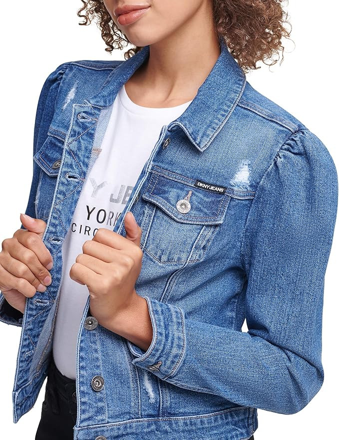 DKNY Women's Puff Sleeve Denim Trucker Jacket | Amazon (US)