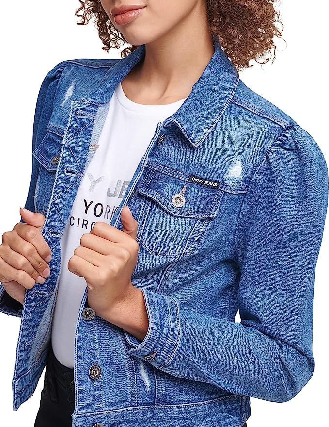 DKNY Women's Puff Sleeve Denim Trucker Jacket | Amazon (US)