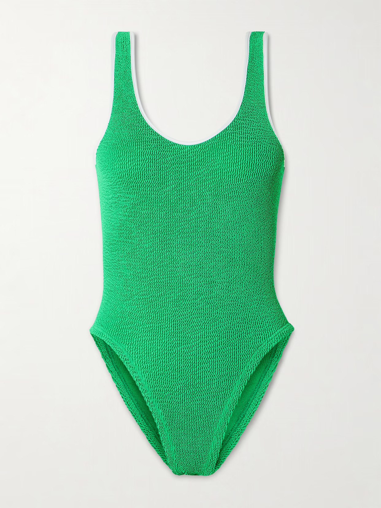 Hunza G - Faye Two-tone Original Crinkle Swimsuit - Green | NET-A-PORTER (US)
