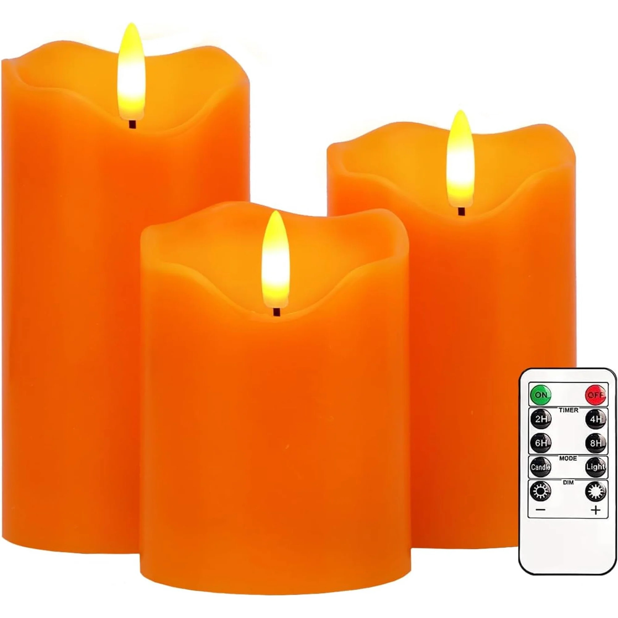 Flameless Candles Lights, Set of 3 Orange Flickering LED Candles with Remote & Timer, Dimmable LE... | Walmart (US)