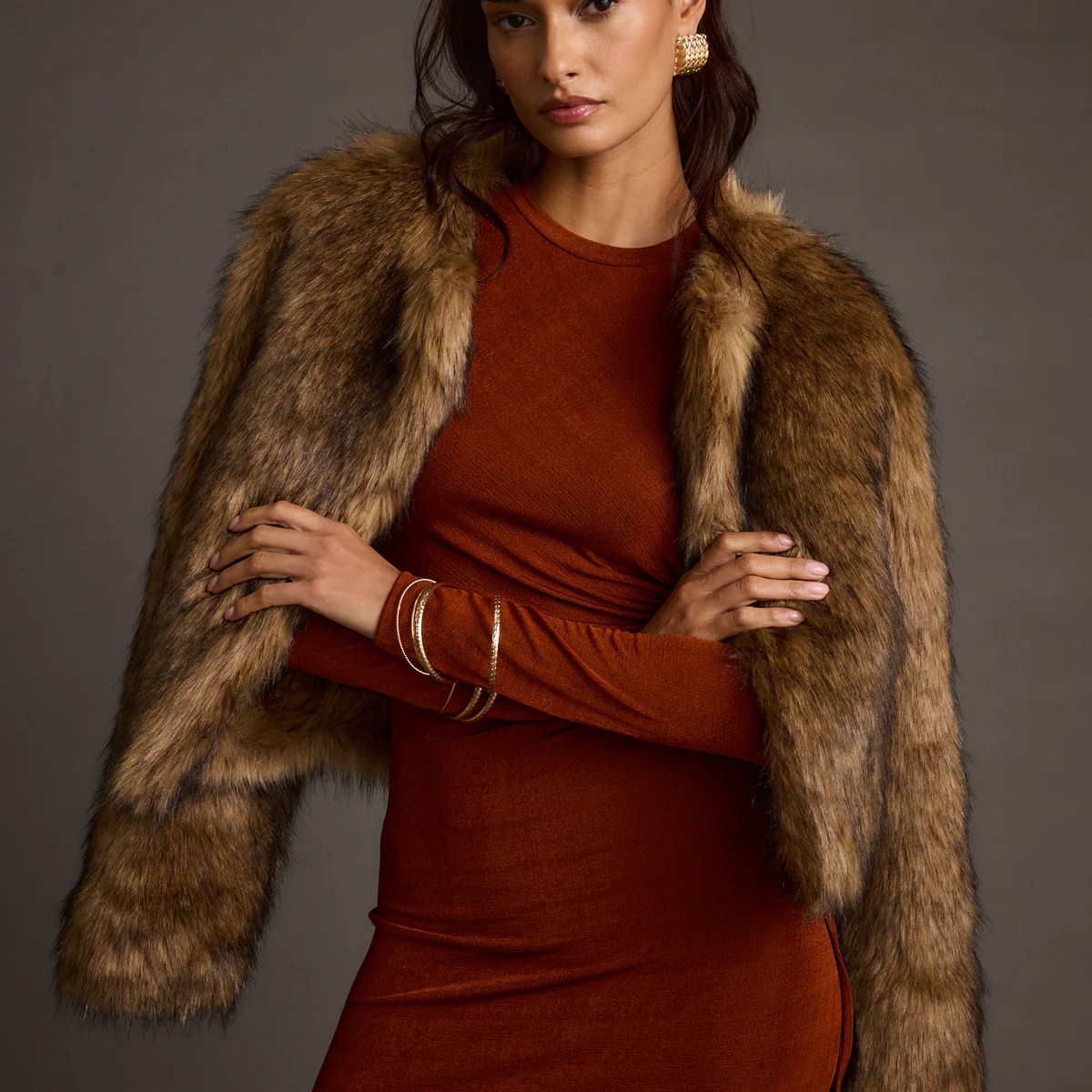 Misty Brown Faux Fur Coat | 12th Tribe