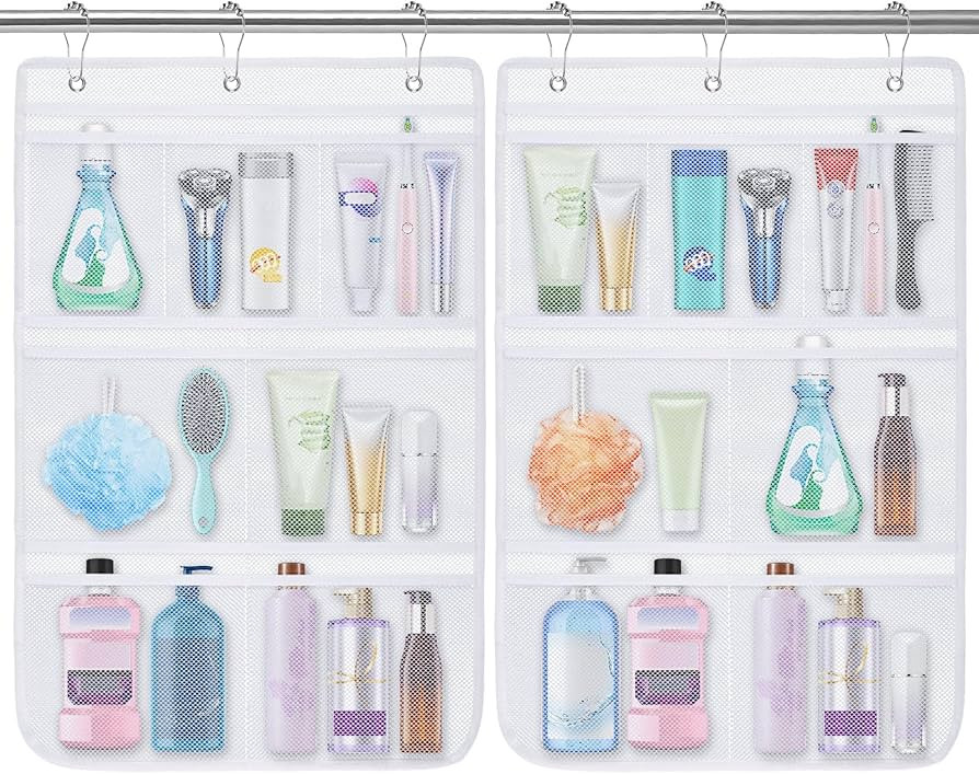 2 Pack Mesh Shower Caddy Hanging Organizer with 7 Pockets, Quick Dry Bathroom Storage Bag, Cruise... | Amazon (US)