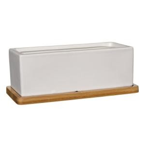 Nova 8.5 in. White Ceramic Rectangle Planter with Tray | The Home Depot