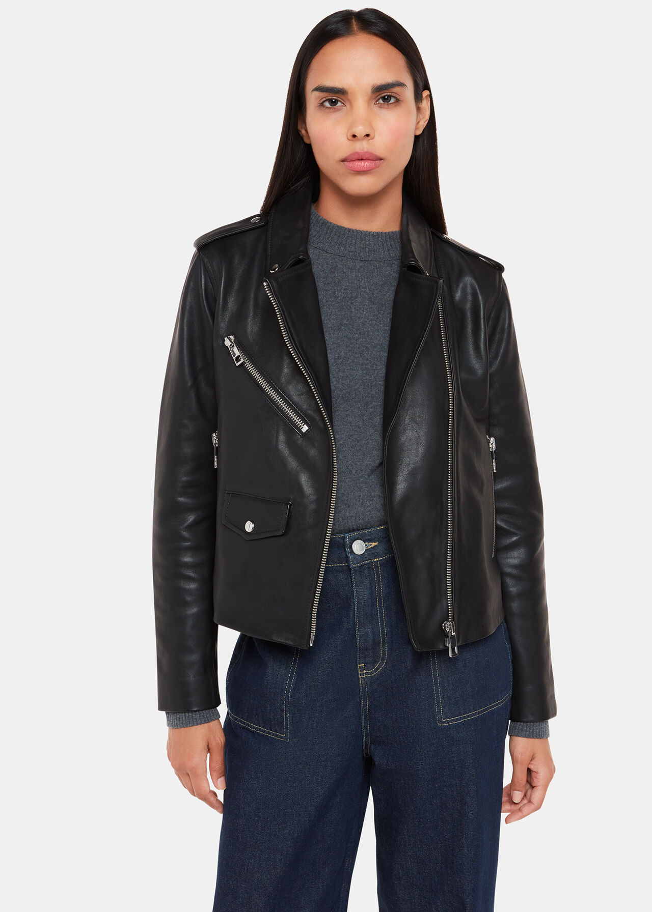 Agnes Pocket Leather Jacket | Whistles