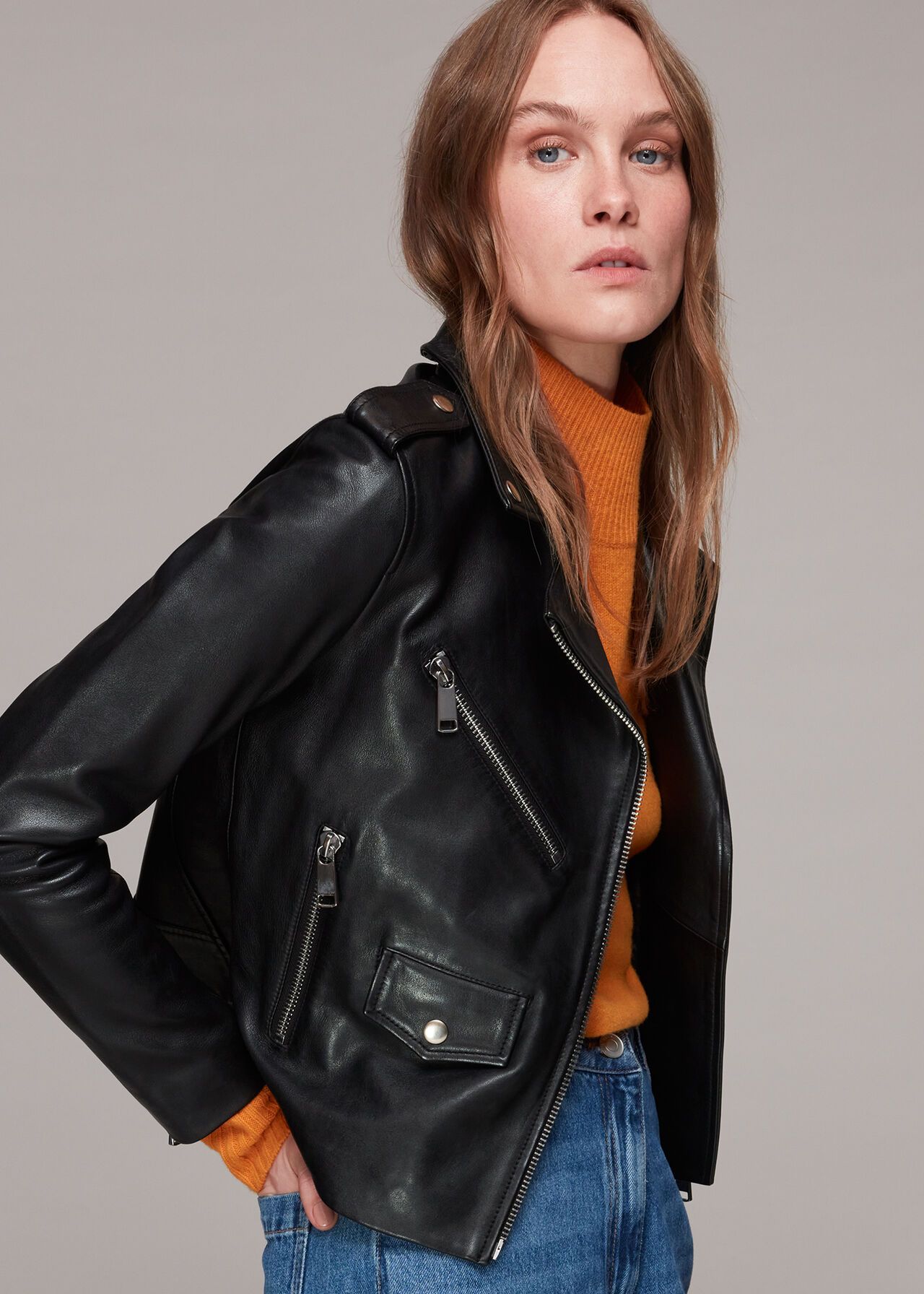 Agnes Pocket Leather Jacket | Whistles