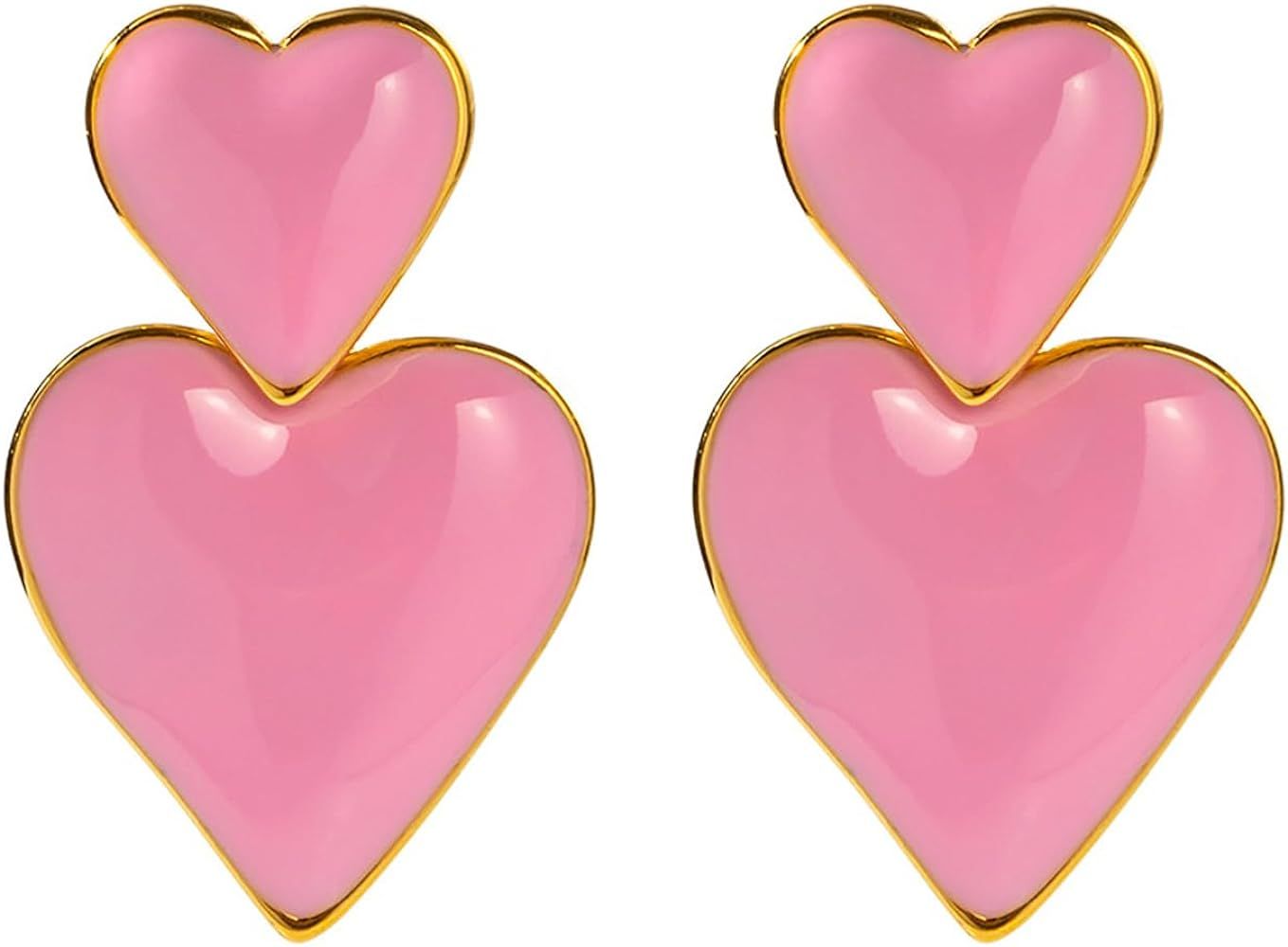 Gold Heart Dangle Drop Earrings for Women, Silver Heart Stud Earrings for Girls, Hypoallergenic H... | Amazon (US)