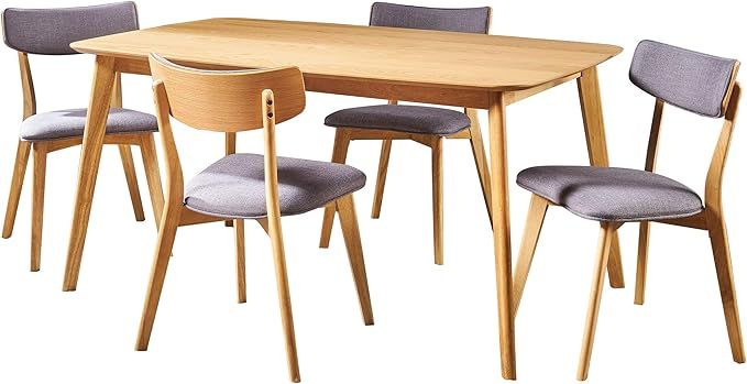 Christopher Knight Home Alma Mid-Century Wood Dining Set with Fabric Chairs, 5-Pcs Set, Natural O... | Amazon (US)