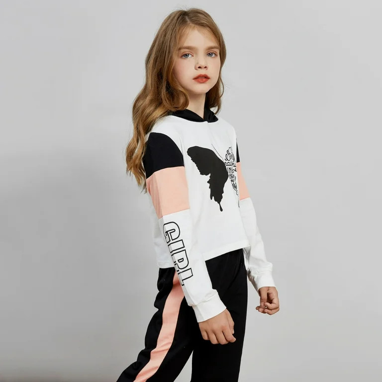 PatPat Girls Clothes 2 Pieces Butterfly Graphic Pullover Cotton Hoodies Colorblock Crop Tops and ... | Walmart (US)