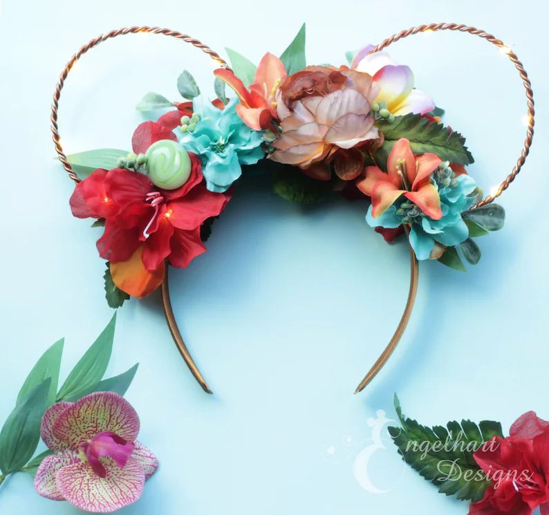 Moana Ears Headband, Floral Mickey Ears, Disney Princess Ears, Polynesian Ears, Tropical Mouse Ea... | Etsy (US)