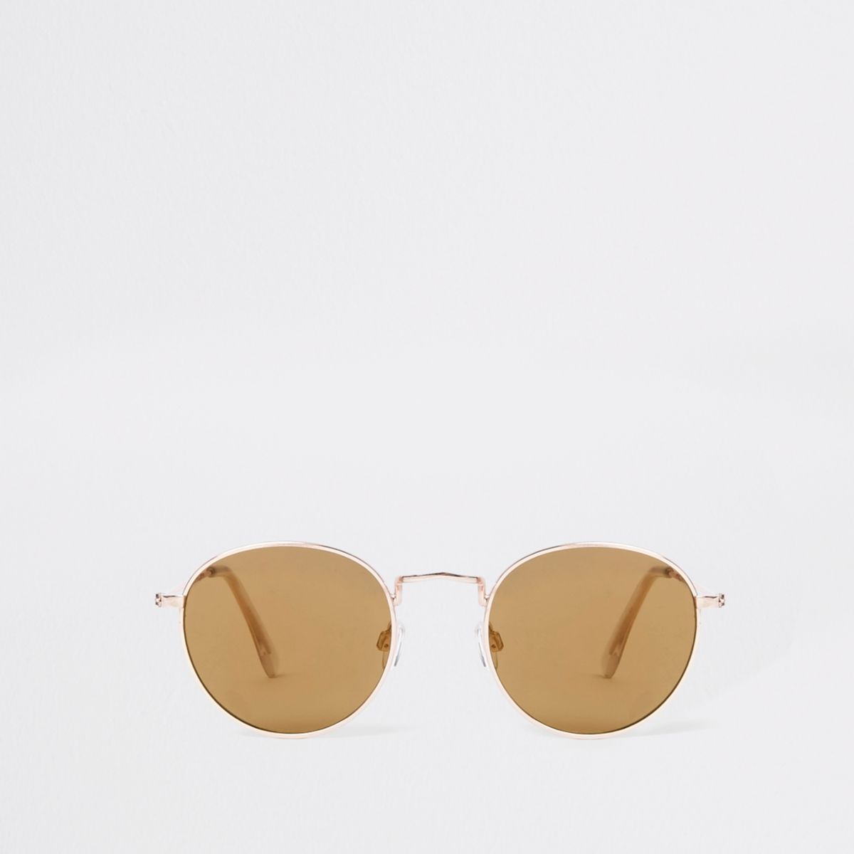 River Island Mens Rose Gold tone round smoke lens sunglasses | River Island (UK & IE)
