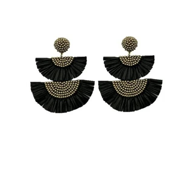 Time and Tru Women's Tiered Tassel Earrings, Black | Walmart (US)