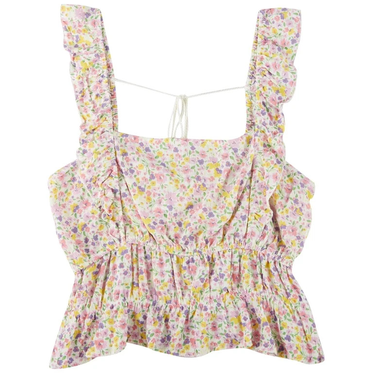 Derek Heart Women's Juniors Square Neck Pinafore Top with Elastic Waist | Walmart (US)