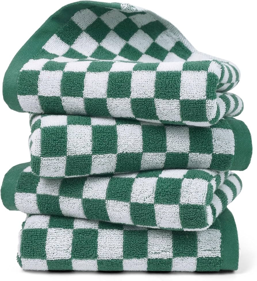 Jacquotha Green Hand Towels 4 Pack, Cotton Decorative Bathroom Hand Towel & Checkered Kitchen Dec... | Amazon (US)
