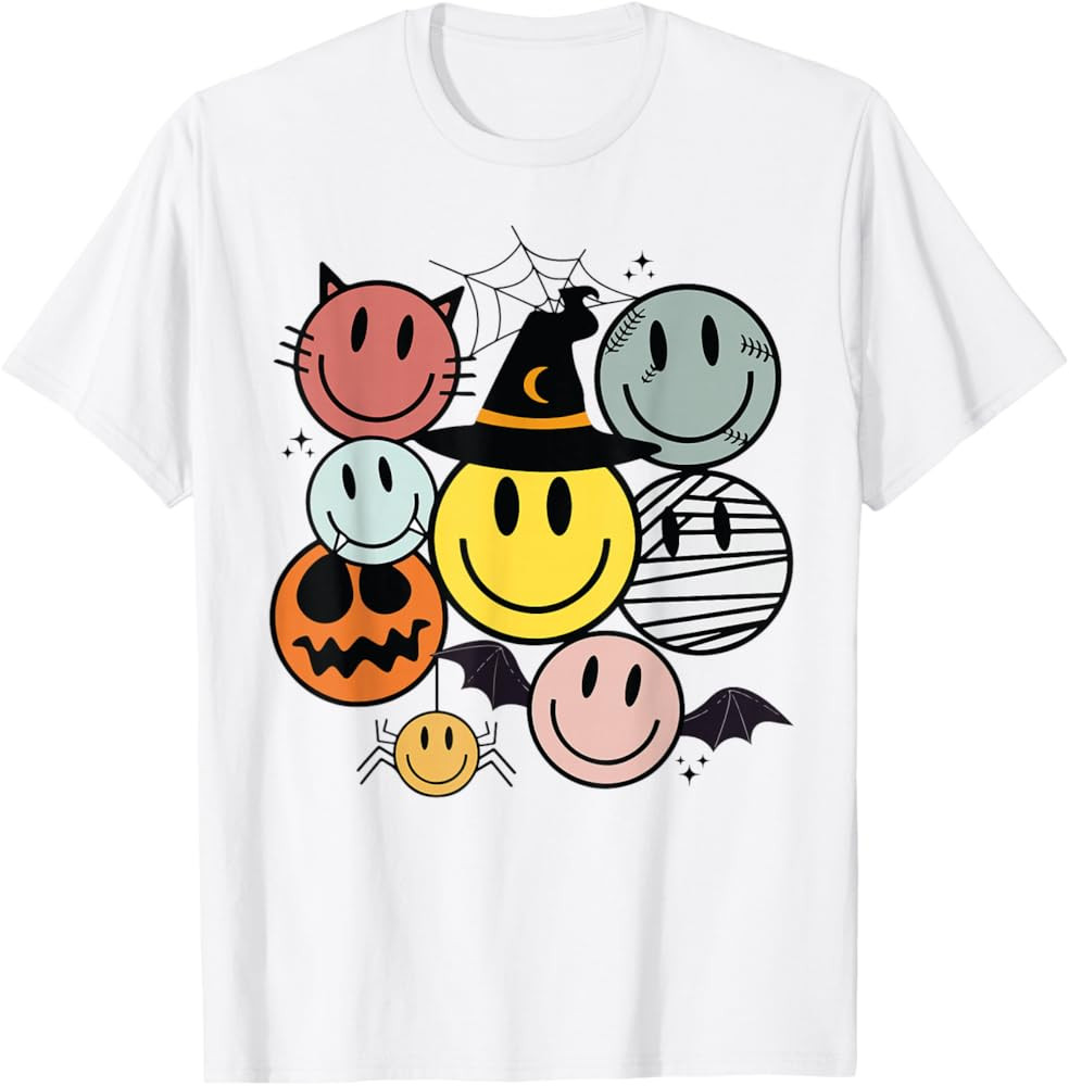 Funny Halloween Smile Face Retro Spooky Men Women Boy Girl T-Shirt | Amazon (US)