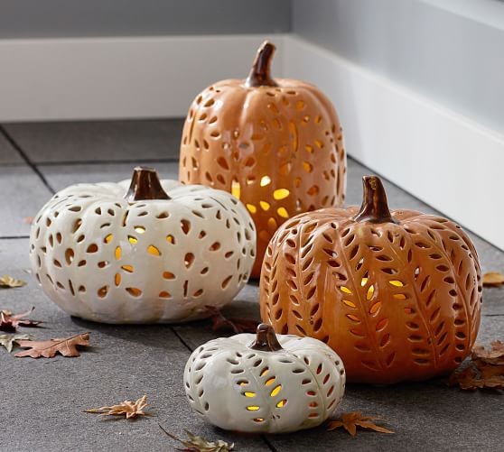 Punched Ceramic Pumpkin Candleholders | Pottery Barn (US)