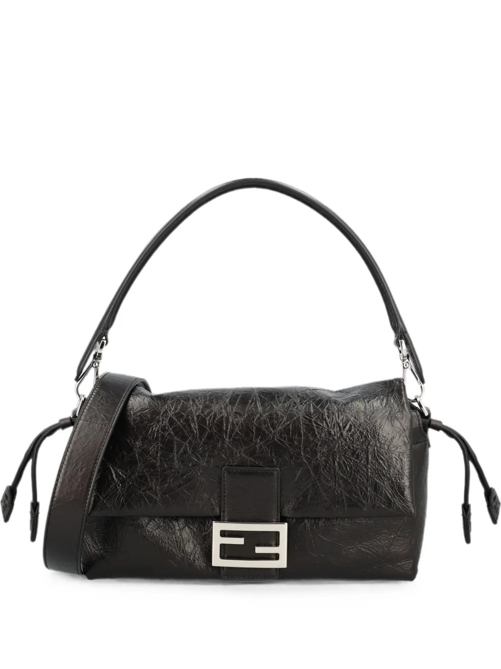 FENDI Baguette® Soft medium crackled black leather bag | Farfetch Global