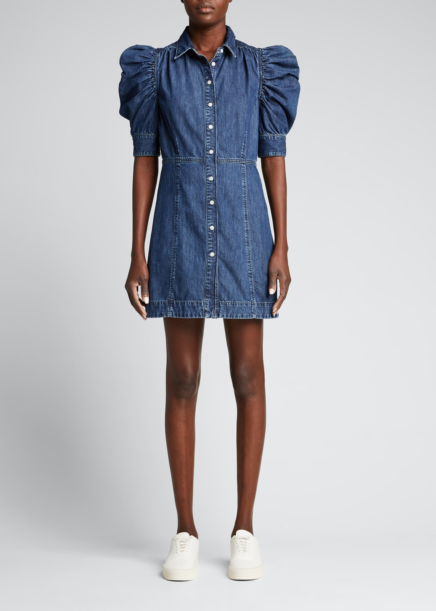Gillian Puff-Sleeve Denim Dress | Bergdorf Goodman