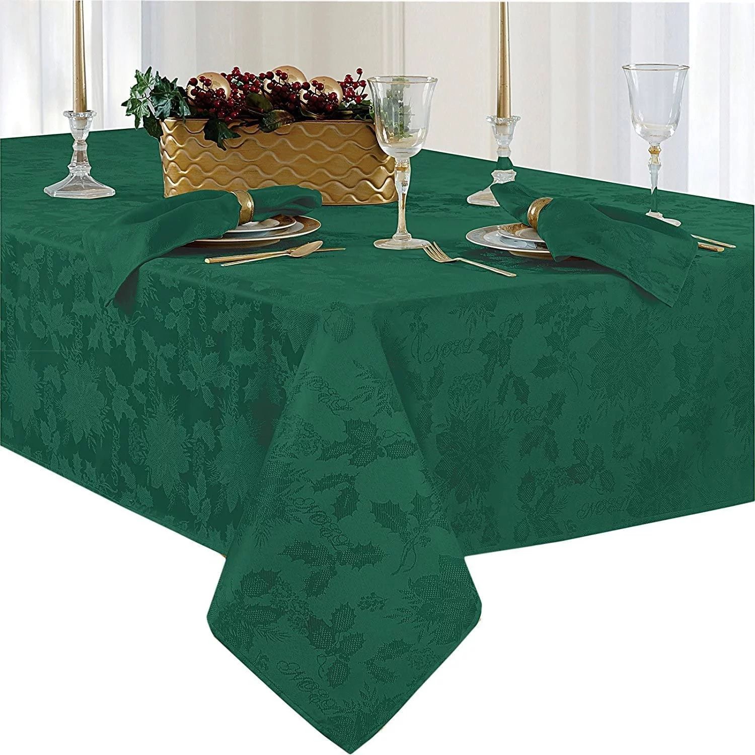 Newbridge “Christmas Carol” Holiday Noel Damask Tablecloth, Holly Leaf and Poinsettia Weave D... | Walmart (US)