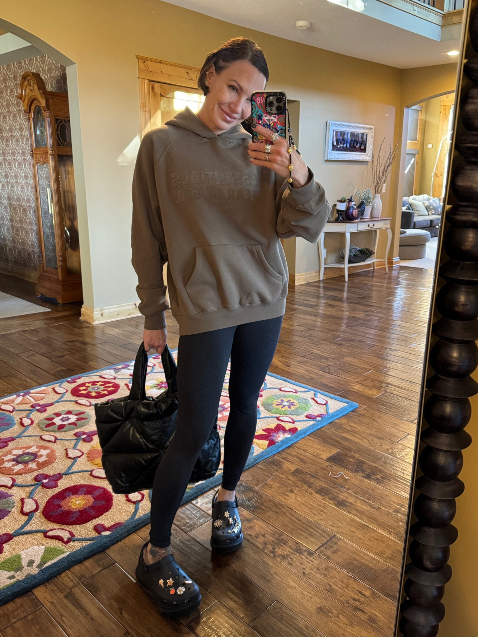 Fall fashion outfit moment! Cozy vibes edition. Lululemon leggings
Essentials fear of God hoodie 
Black platform crocs, Gold gibbets, Prada bag, Target Bento box. 

#LTKStyleTip #LTKActive #LTKOver40