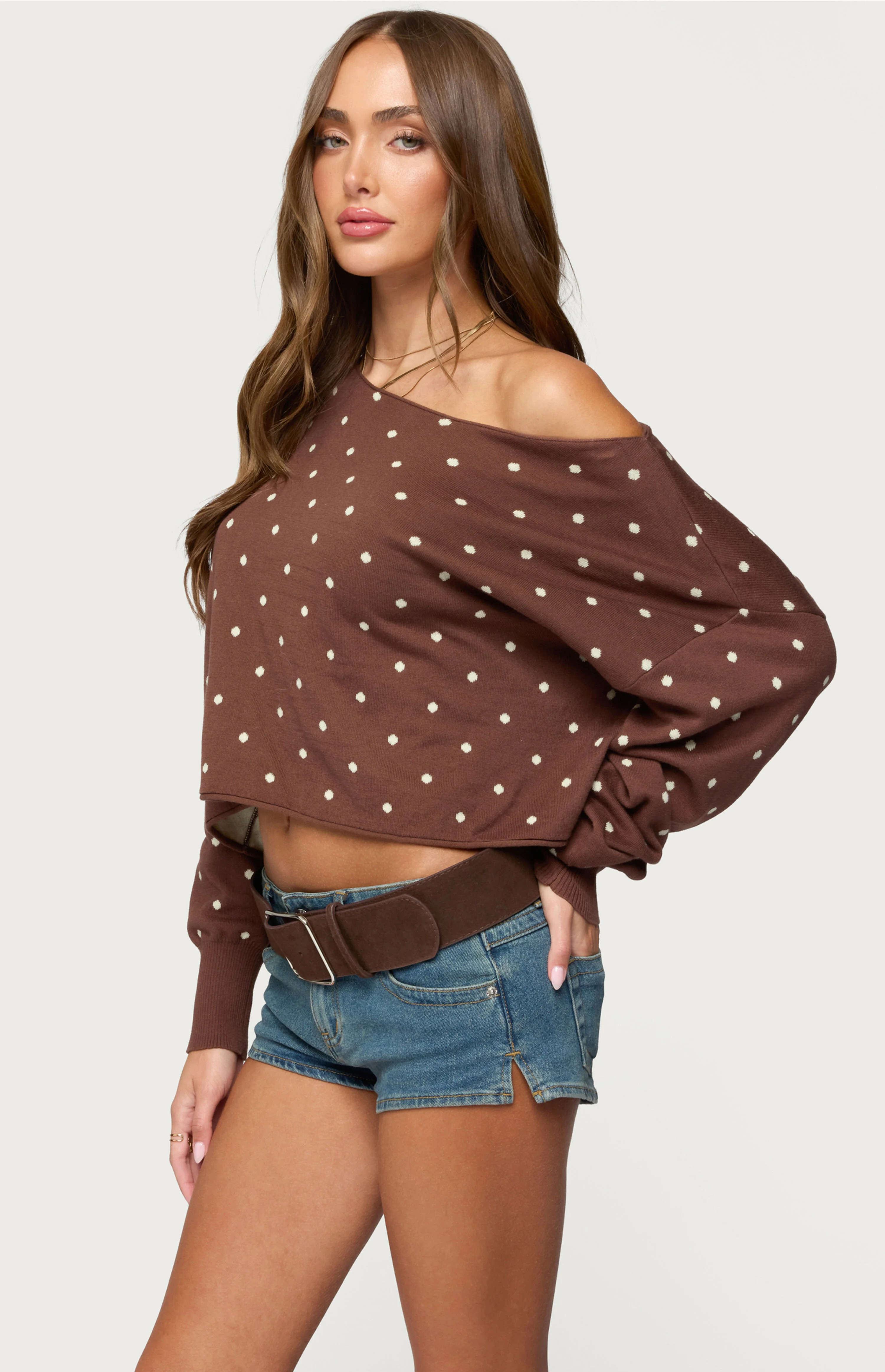 Edikted Oversized Off Shoulder Polka Dot Sweater | PacSun