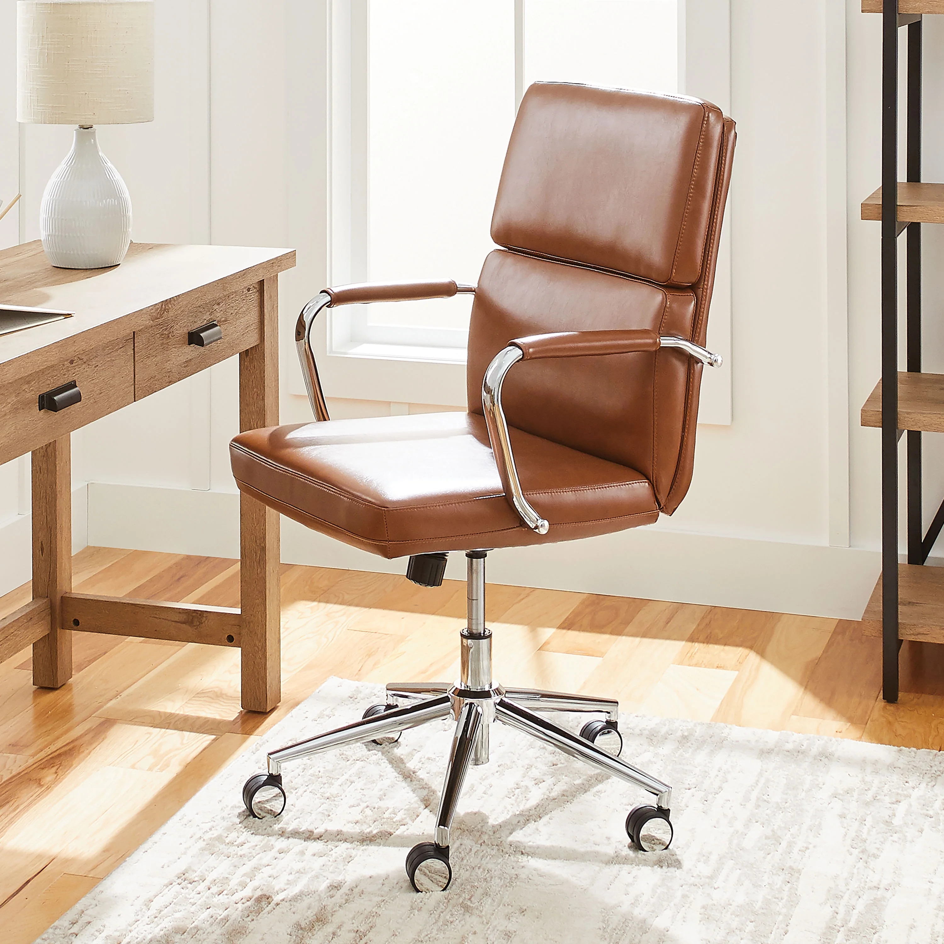 Better Homes & Gardens Swivel Office Chair, Faux Leather, Upholstery, Brown - Walmart.com | Walmart (US)
