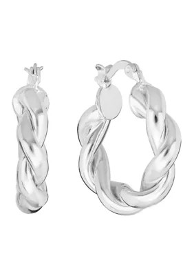 Belk Silverworks Plated Chunky Twist Hoop Earrings, Silver | Belk